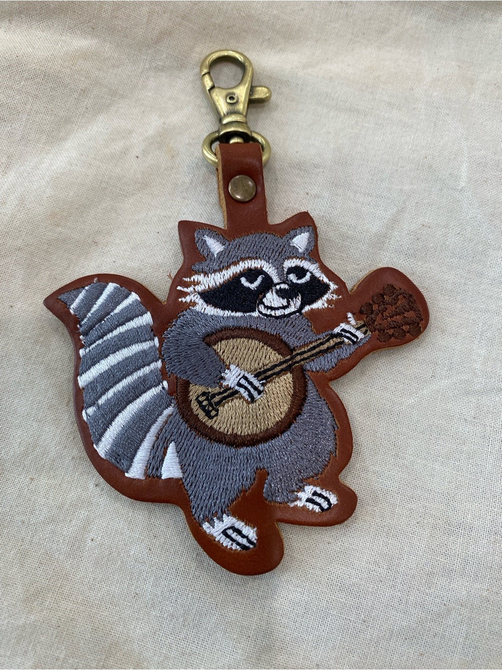 New PLG Sevierville TN store  Keychain Charm with Embroidered Gray Raccoon